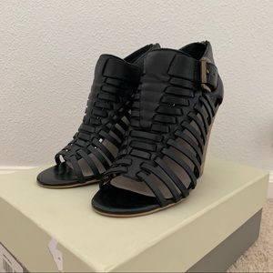 Black Leather Heeled Sandals